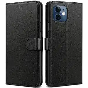 Vakoo Lederhülle für iPhone 12 und 12 Pro Schutzhülle in Schwarz