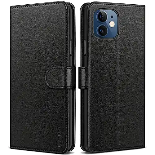 Vakoo Lederhülle für iPhone 12 und 12 Pro Schutzhülle in Schwarz