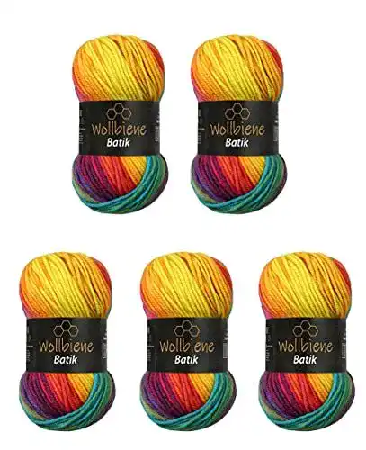 Regenbogen Wolle Wollbiene 5 x 100g Batik 500 Gramm mehrfarbig