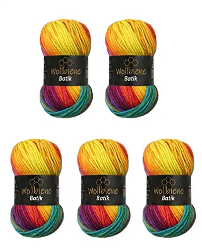 Regenbogen Wolle Wollbiene 5 x 100g Batik 500 Gramm mehrfarbig
