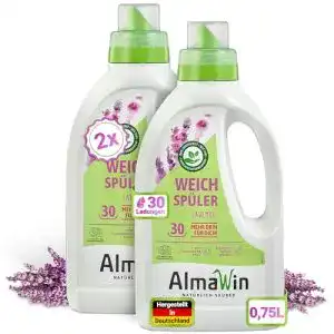 Bio-Weichspüler Almawin mit Lavendel-Duft – 2x750ml für 60 Ladungen
