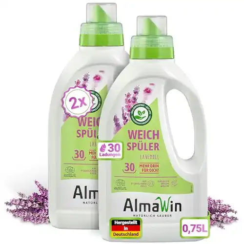 Bio-Weichspüler Almawin mit Lavendel-Duft – 2x750ml für 60 Ladungen