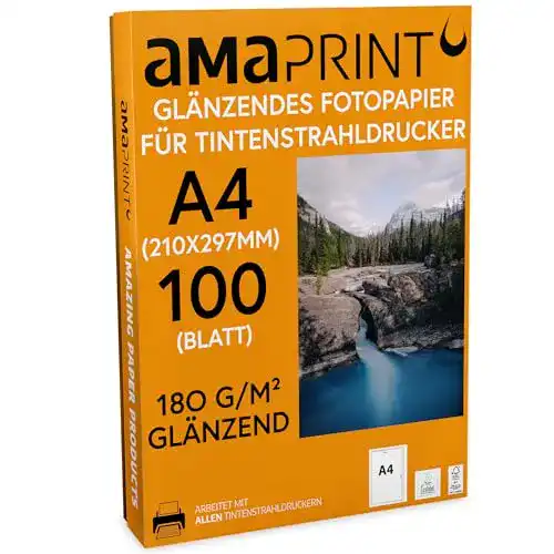 Fotopapier 10×15 Amaprint, 100 Blatt, glänzend, A4, 180g/m²