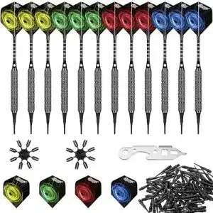 CyeeLife Softdartpfeile 12 Stück 18 Gramm mit Aluminiumzubehör