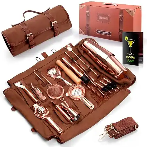 Cocktail-Shaker obmobi Reise-Bartender-Kit mit praktischer Tasche, 17-teilig