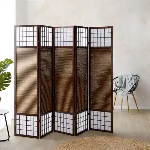 Paravent Homestyle4u 90 Faltbarer Raumteiler aus Holz mit 5 Elementen