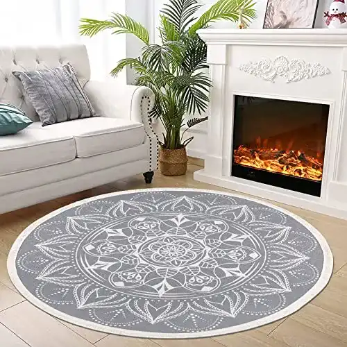 Wohnzimmer Teppich SHACOS Vintage Baumwollteppich rund