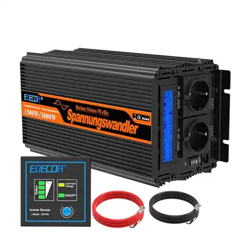 Edecoa Spannungswandler 24V auf 230V mit Fernbedienung und LCD-Bildschirm