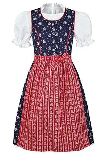 Dirndl für Kinder Coala Mädchen, geblümt in Blau und Rot, Größe 110/116