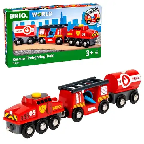 Brio World 33844 Feuerwehrlöschzug – Holzeisenbahn mit Elektrischer Lok