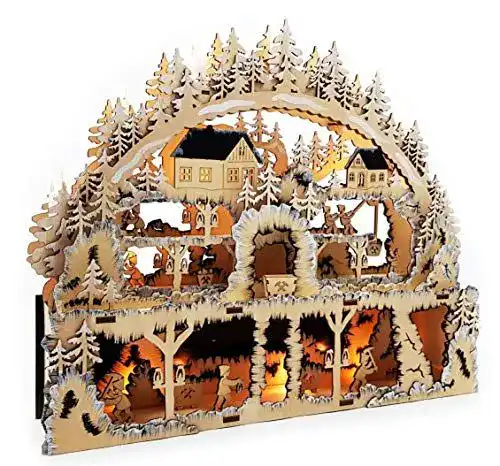 Schwibbogen Wichtelstube-Kollektion XL aus Holz mit LED-Beleuchtung