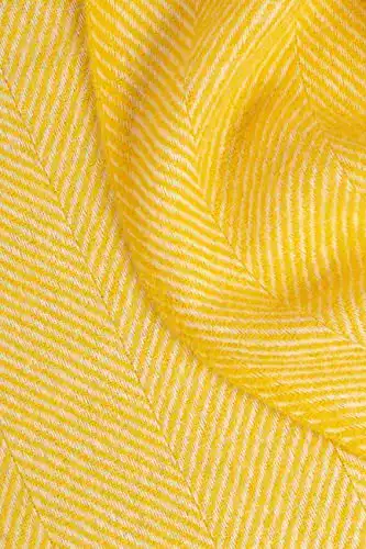 Wolldecke Cawa Plaids&Co Creme-Gelb Fischgrat mit Fransen