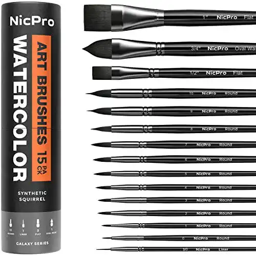 Aquarellpinselset Nicpro mit 15 Pinsel für Acrylfarben