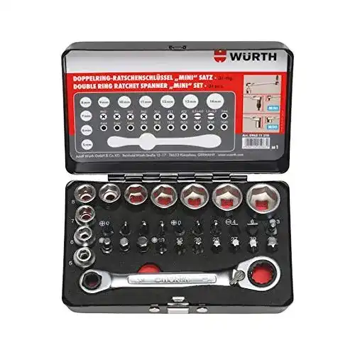 Mini-Ratschen-Set Würth Doppelring-Ratschenschlüssel mit Bits, 31-teilig