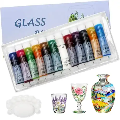 Magicdo Glasmalfarbe Set mit 12 Farben für Glas- und Keramikmalerei