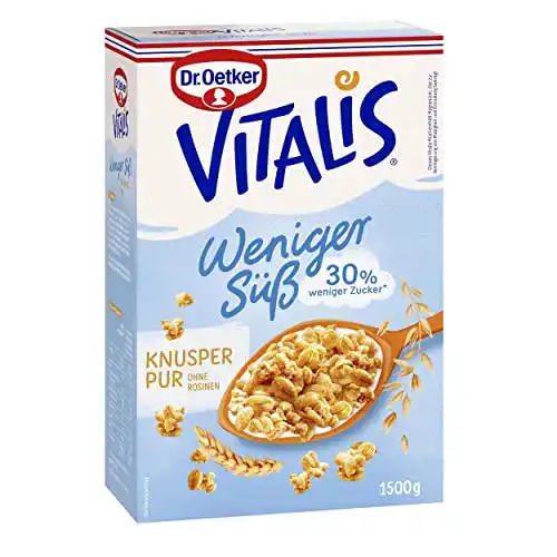 Vitalis Müsli Dr. Oetker weniger süß Knusper pur im Vergleich