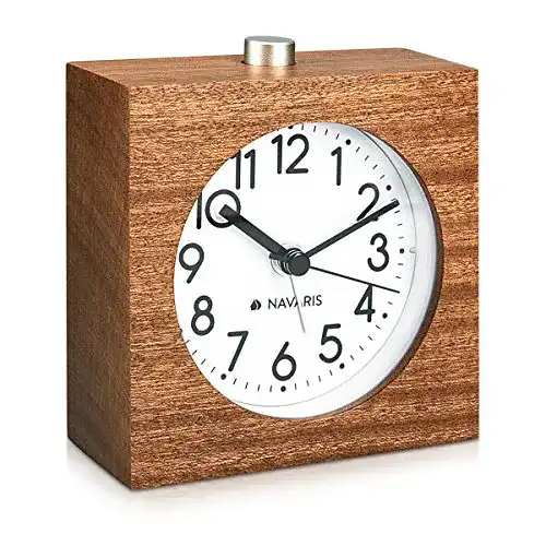 Holz-Wecker Navaris Analog mit Snooze und Retro Design