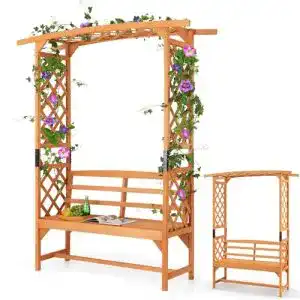 Rosenbogen aus Holz mit integrierter Bank, 160 x 50 x 199 cm