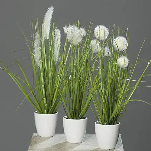 Mucplants Kunstpflanzen Set: 3 Kunstgräser im weißen Topf