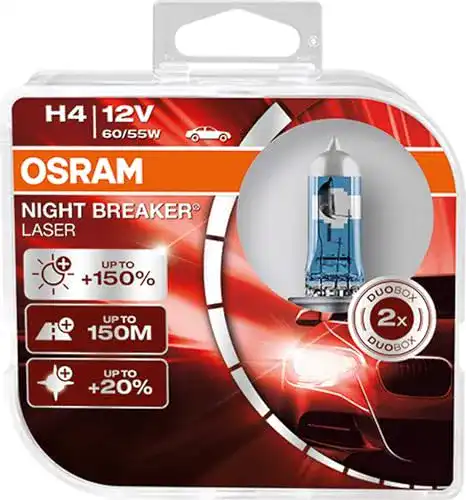 Osram Night Breaker Laser H4 Halogen-Scheinwerferlampen mit +150% Helligkeit