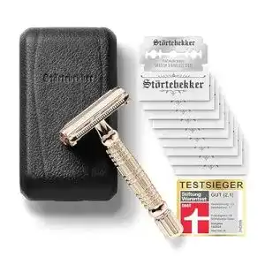 Rasierhobel für Damen von Störtebekker mit 10 Klingen und Leder-Etui