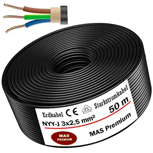 Erdkabel MAS Premium NYY-J 3×1,5 – 3×16 für Außenverlegung 5-170m