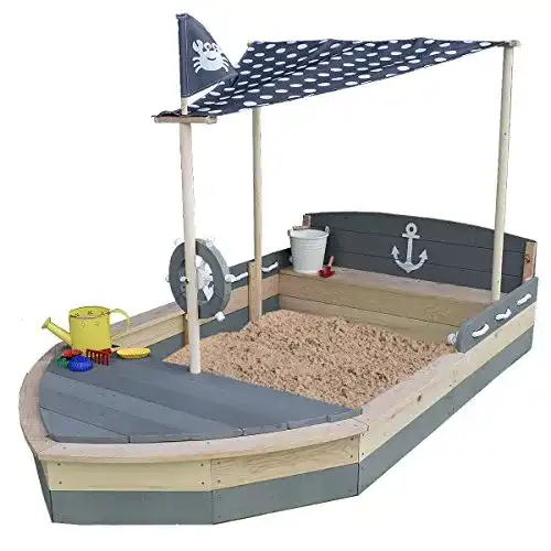 Sandkasten Schiff Meppi Sun aus Holz mit Krabben-Motiv XXL grau