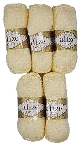 Alize 5 x 100 Gramm Diva Batik Wolle – Merzerisierte Strickwolle