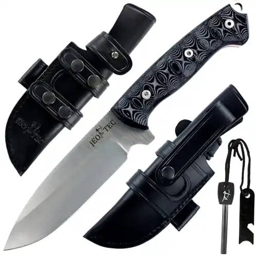 Jeo-Tec Nº29 Bushcraft Survival Messer mit Lederscheide und Feuerstahl