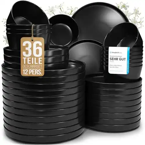 Geschirr Set Pure Living Steingut für 12 Personen, 36-teilig