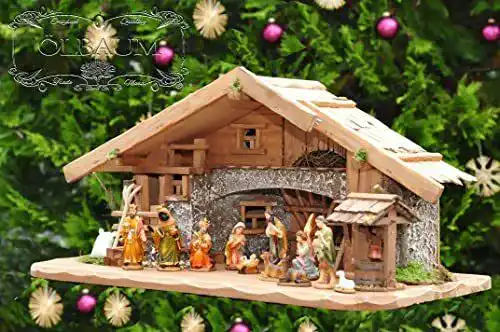 Weihnachtskrippe BTV groß mit Brunnen und Dekor, ca. 60 cm
