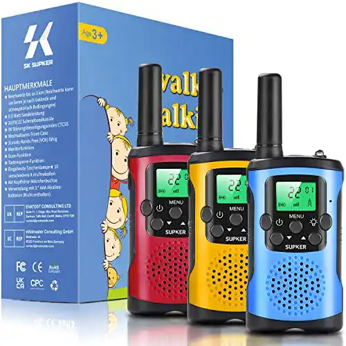 Funkgeräte SK SUPKER Walkie Talkies für Kinder im 3er Pack mit 8 Kanälen