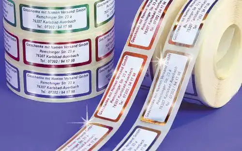 Adressaufkleber mit Wunschtext in Metallic-Blau