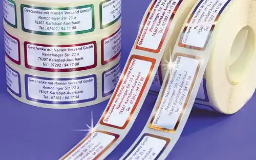Adressaufkleber mit Wunschtext in Metallic-Blau