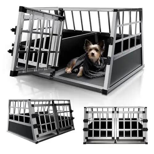 Hundebox für Auto Juskys Alu Hundetransportbox L-X 65x91x69 cm