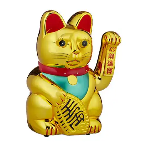 Winkekatze Relaxdays Gold XL Maneki Neko Batteriebetrieben