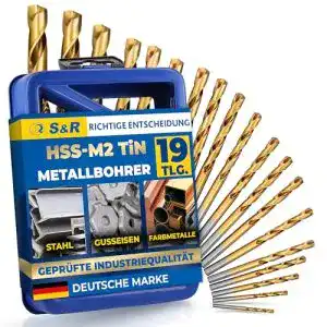 Titan-Bohrer S&R Metallbohrer-Set 19-teilig HSS-G TiN
