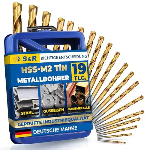Titan-Bohrer S&R Metallbohrer-Set 19-teilig HSS-G TiN