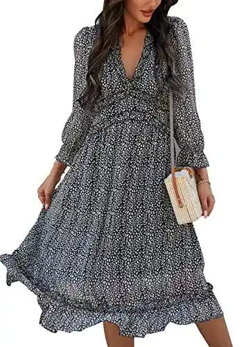 Chiffon Maxikleid für Damen mit Rüschen und tiefem V-Ausschnitt