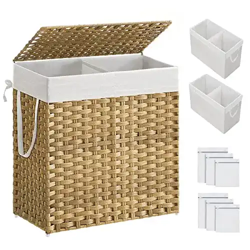 Wäschetruhe Songmics aus synthetischem Rattan mit Deckel und Griffen