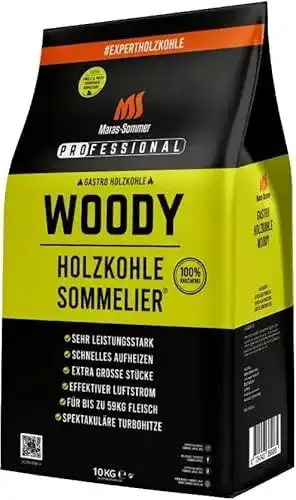 Grillbrikett Holzkohle Sommelier Woody 10kg – Rauchfreie Holzkohle