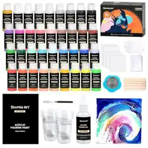 Pouring Acrylfarben Set von Shuttle Art mit 36 Farben und Zubehör