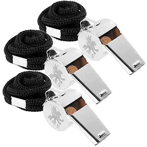 Trillerpfeife H&S Edelstahl 3er Set mit schwarzem Band