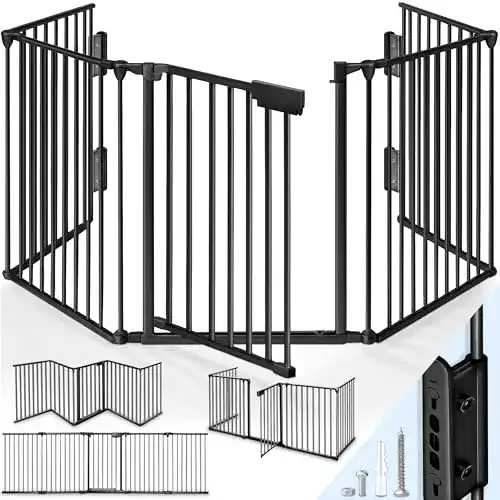 Kaminschutzgitter Kiduku mit Tür aus Metall 300 cm für sicheren Ofenschutz