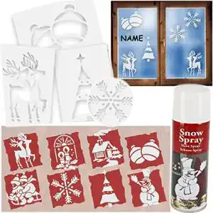 Schneespray Set mit großen Schablonen für Fensterdekoration
