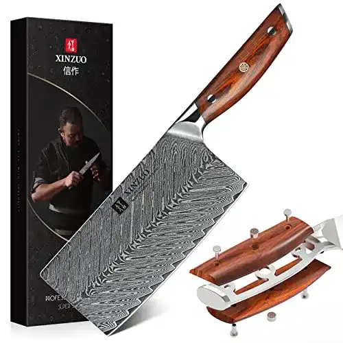 Chinesisches Kochmesser Xinzuo Damaststahl 18 cm mit ergonomischem Griff