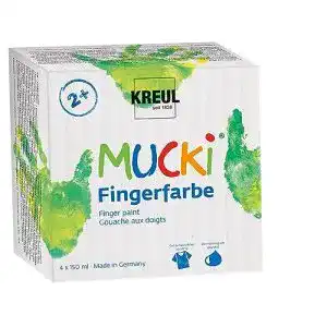 Kreul Mucki Tuschkasten mit leuchtkräftigen Fingerfarben, 4er-Set