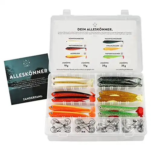 Gummifisch Zanderfang 40 Teile Box mit Jigköpfen für Zanderangeln