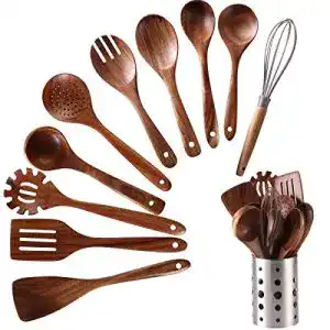 Kochlöffel Küchenutensilien-Set aus Teakholz 11-teilig