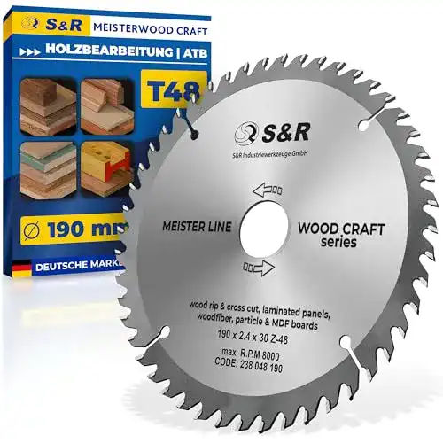 Sägeblatt 190×30 S&R Kreissägeblatt 48 Zähne für Holzverarbeitung